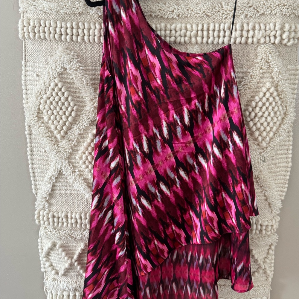 Misa Los Angeles NWT Red Pink Yasmin One Shoulder Trapeze Dress Size S